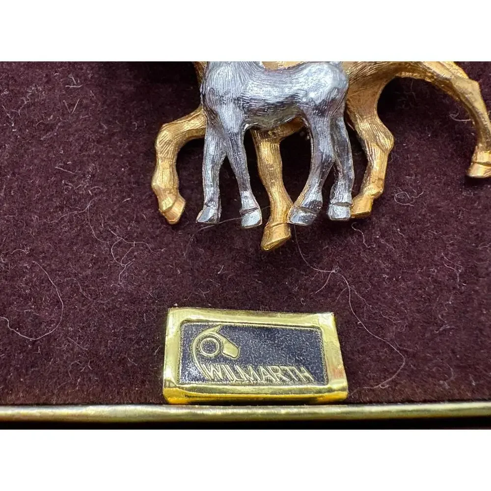 Vintage Gold & Silver Tone Horse & Baby Foal Brooch Pin 1.5” Wilmarth - Picture 3 of 5